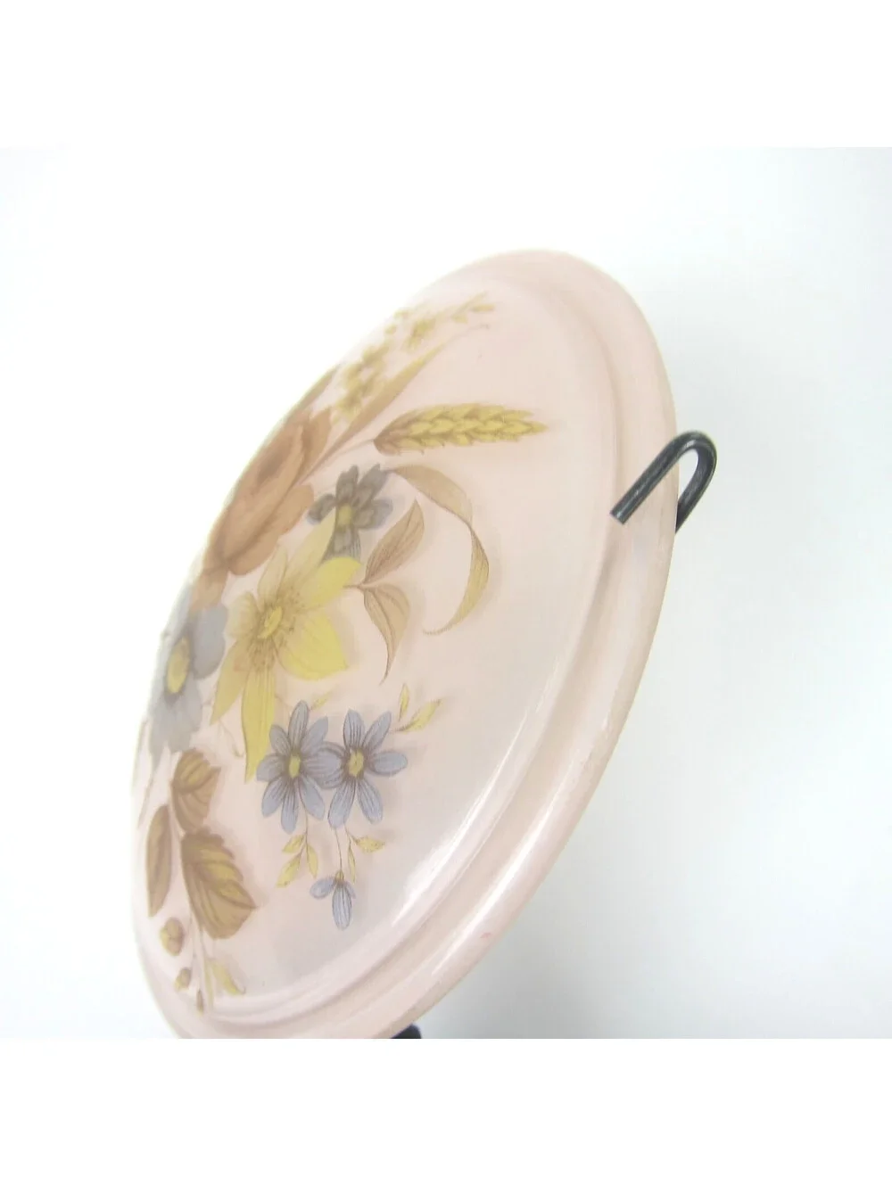 Vintage Floral Plug-in Night Light Pink Glass Shade Yellow Blue Flowers WORKS